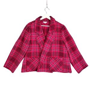 J Jill Pink Black Plaid Blazer Jacket Womens Large Oversized Casual